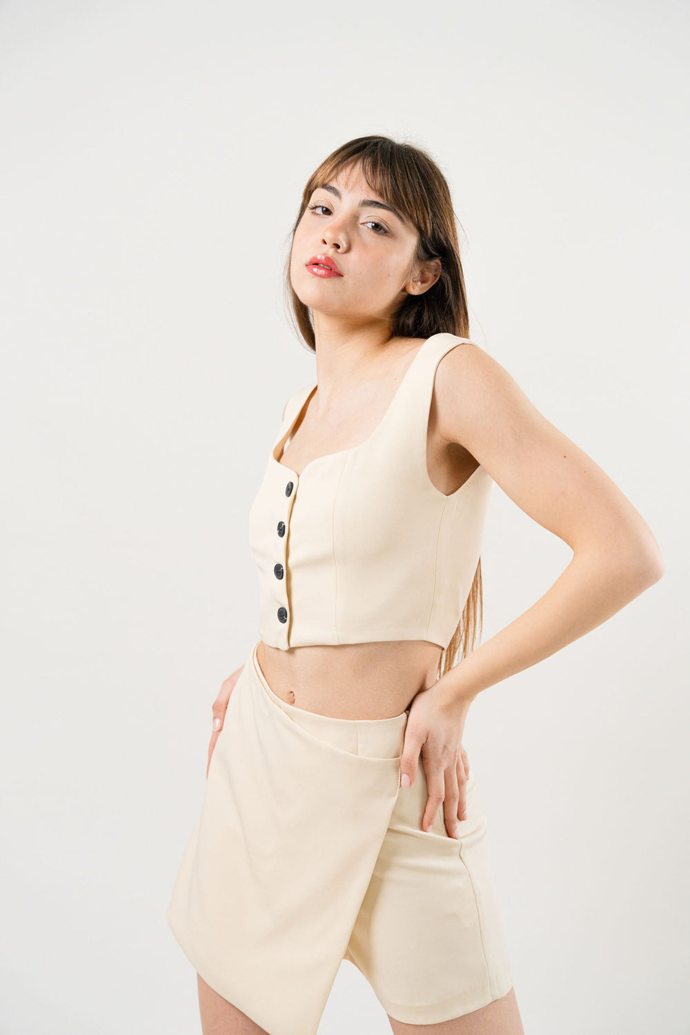 Crepe Mini Skirt With Crepe Cropped Top