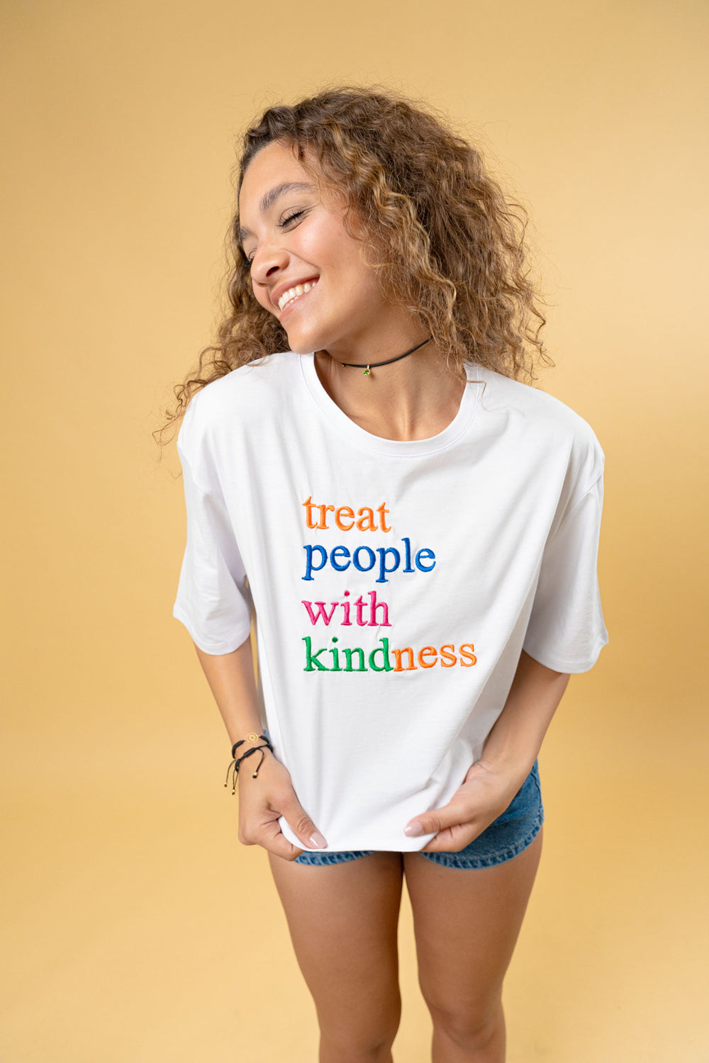 Cotton Cropped T-Shirt Treat People With Kidness