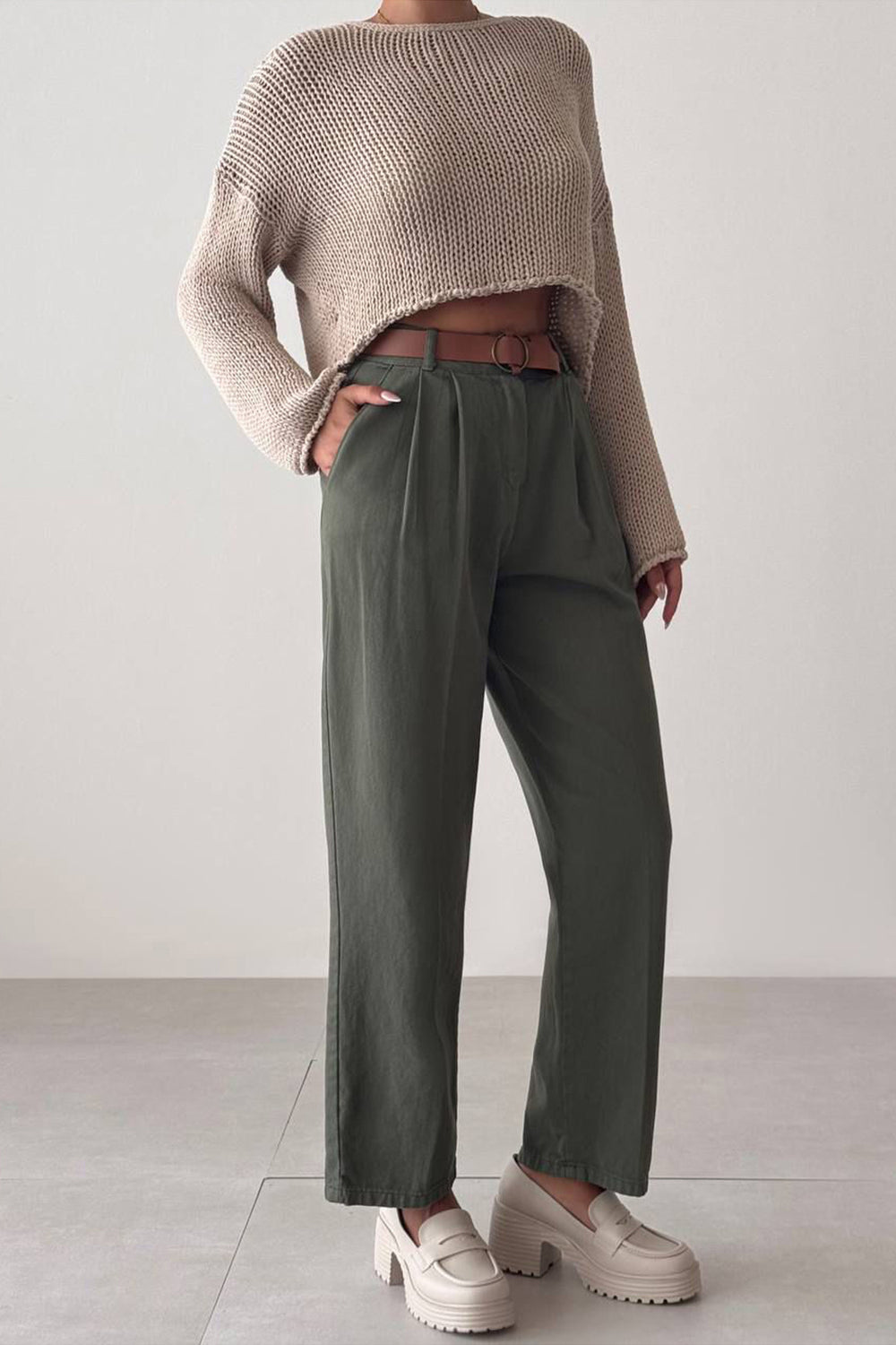 Olive Trouser Jeans  With Belt