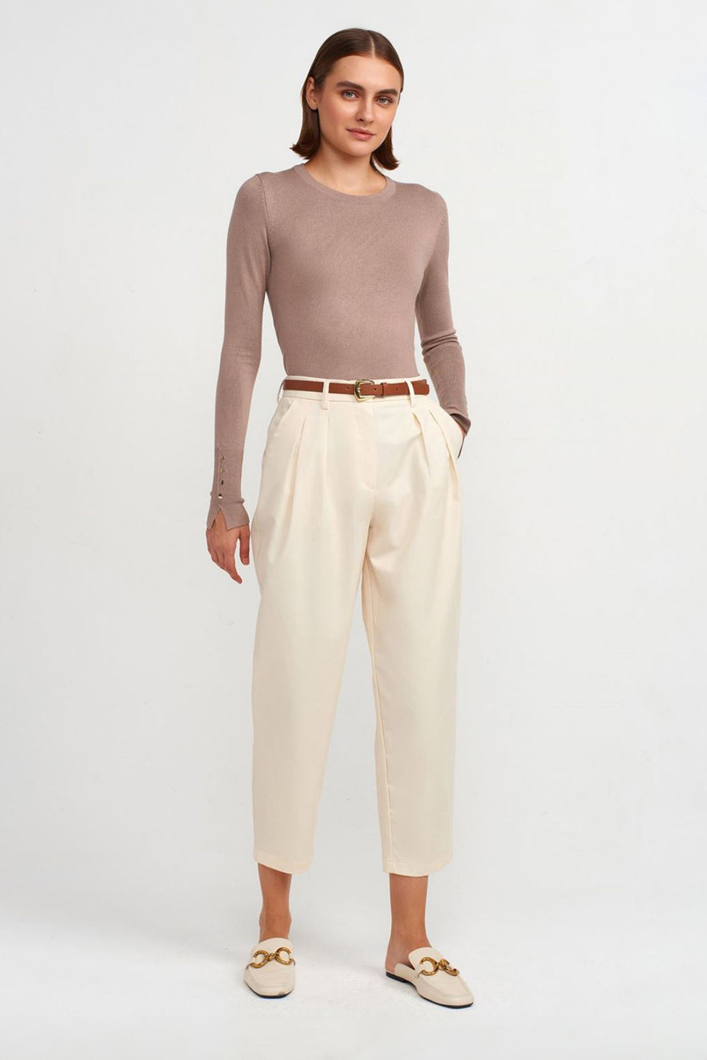 Ecru Pant With Belt