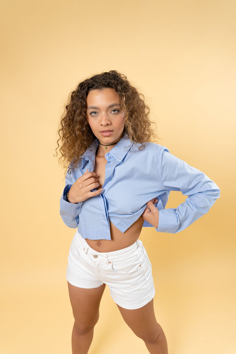 Cropped Shirt With Crystals