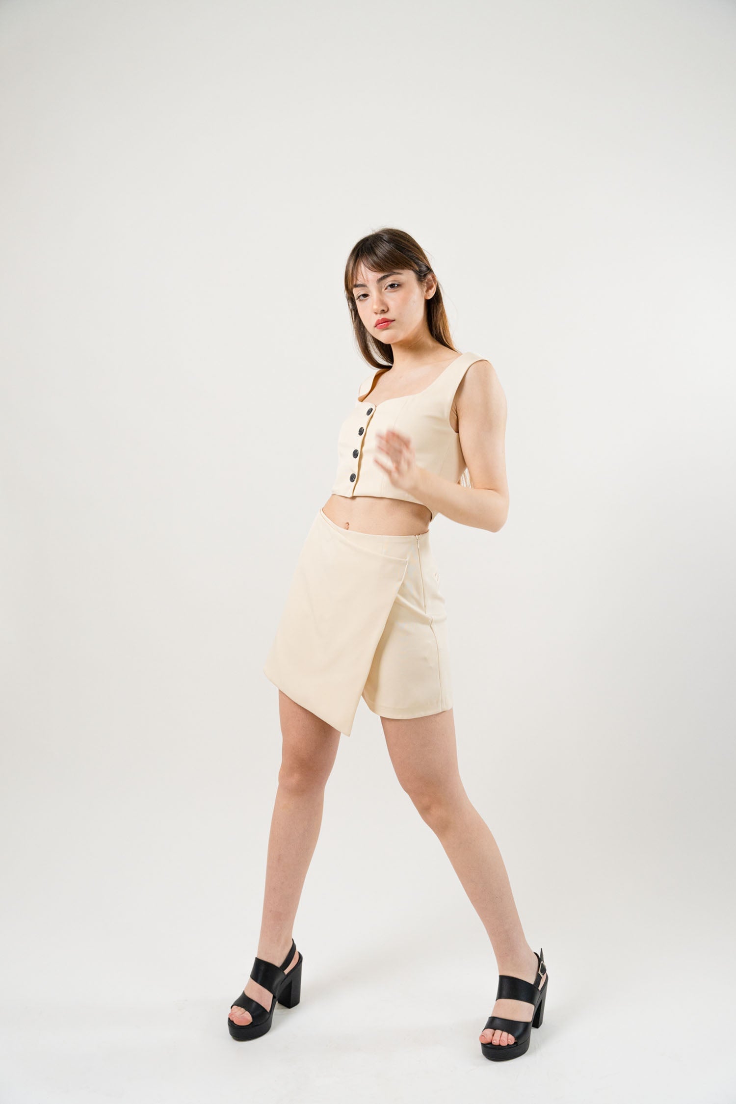 Crepe Mini Skirt With Crepe Cropped Top