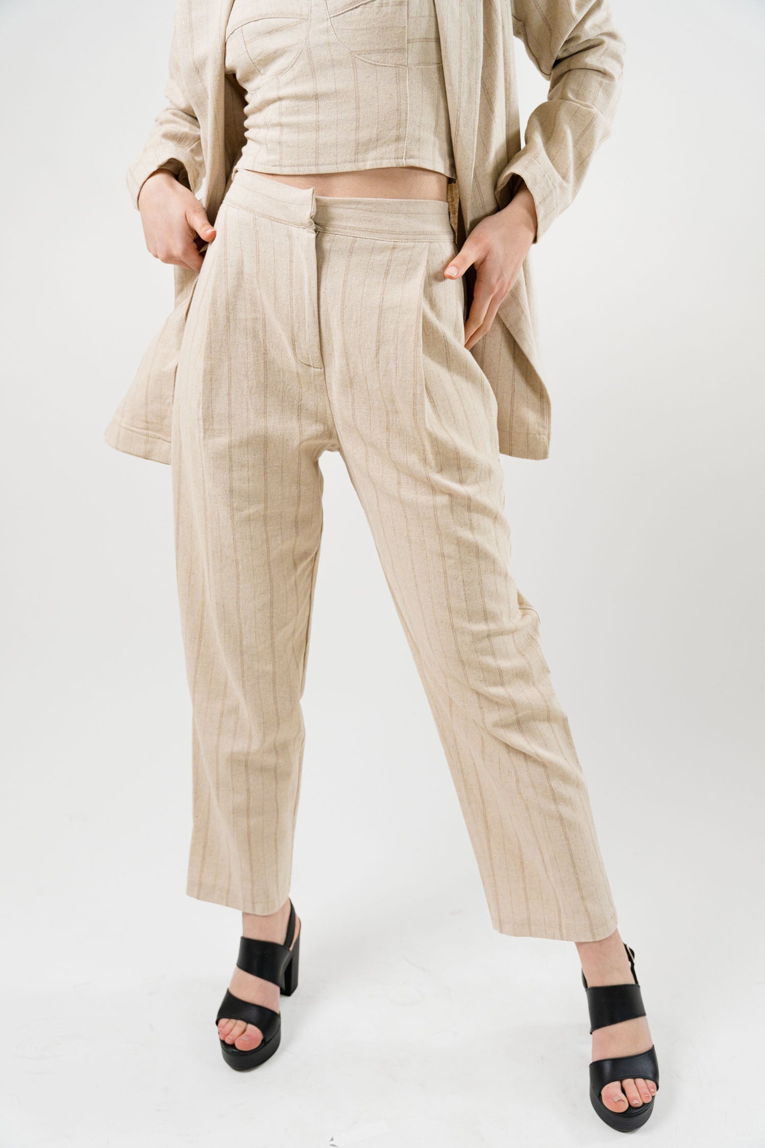 High-Waist Trouser With Bra Top With Straight Blazer