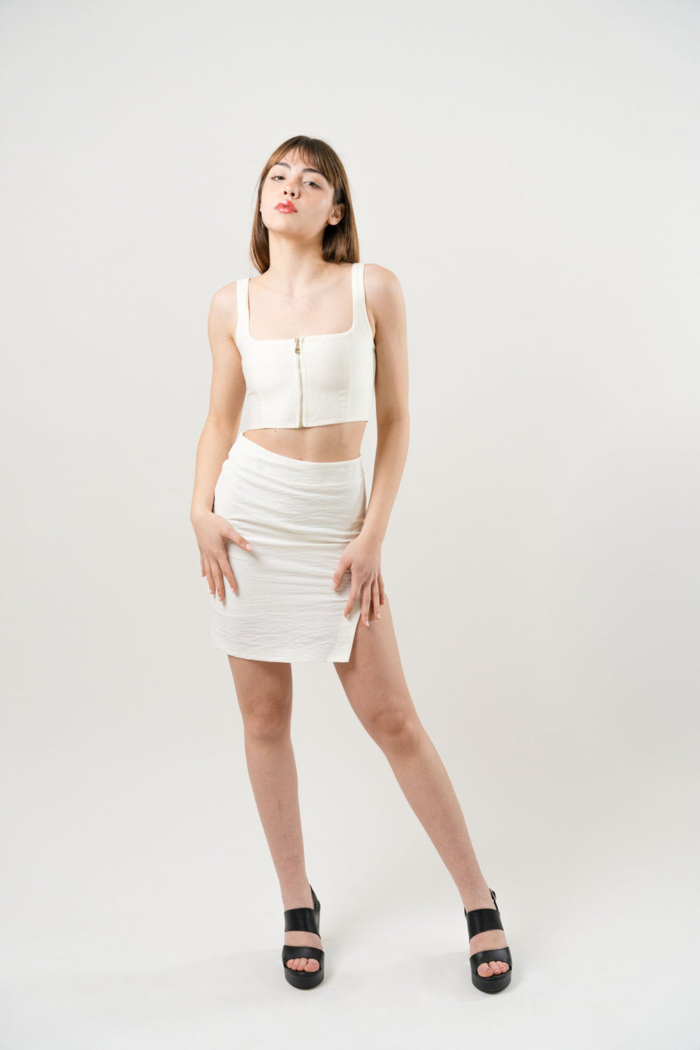 Mini Skirt With Crop Top With Zip