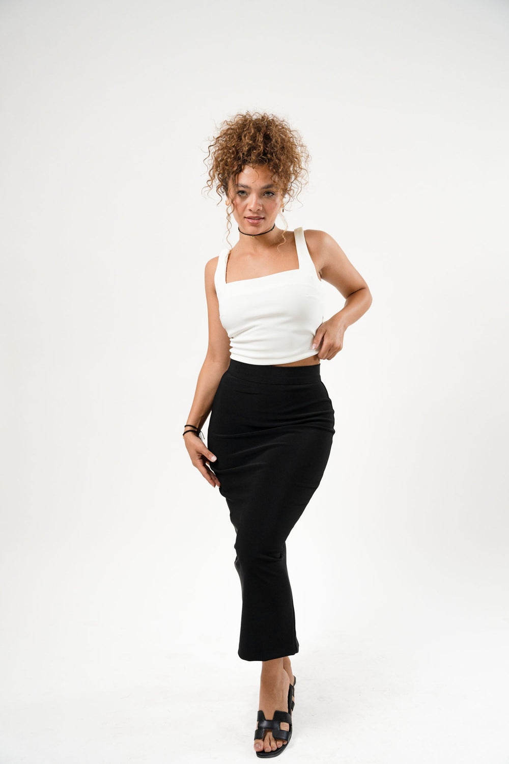 Stretch Long Skirt With Stretch Crop Top